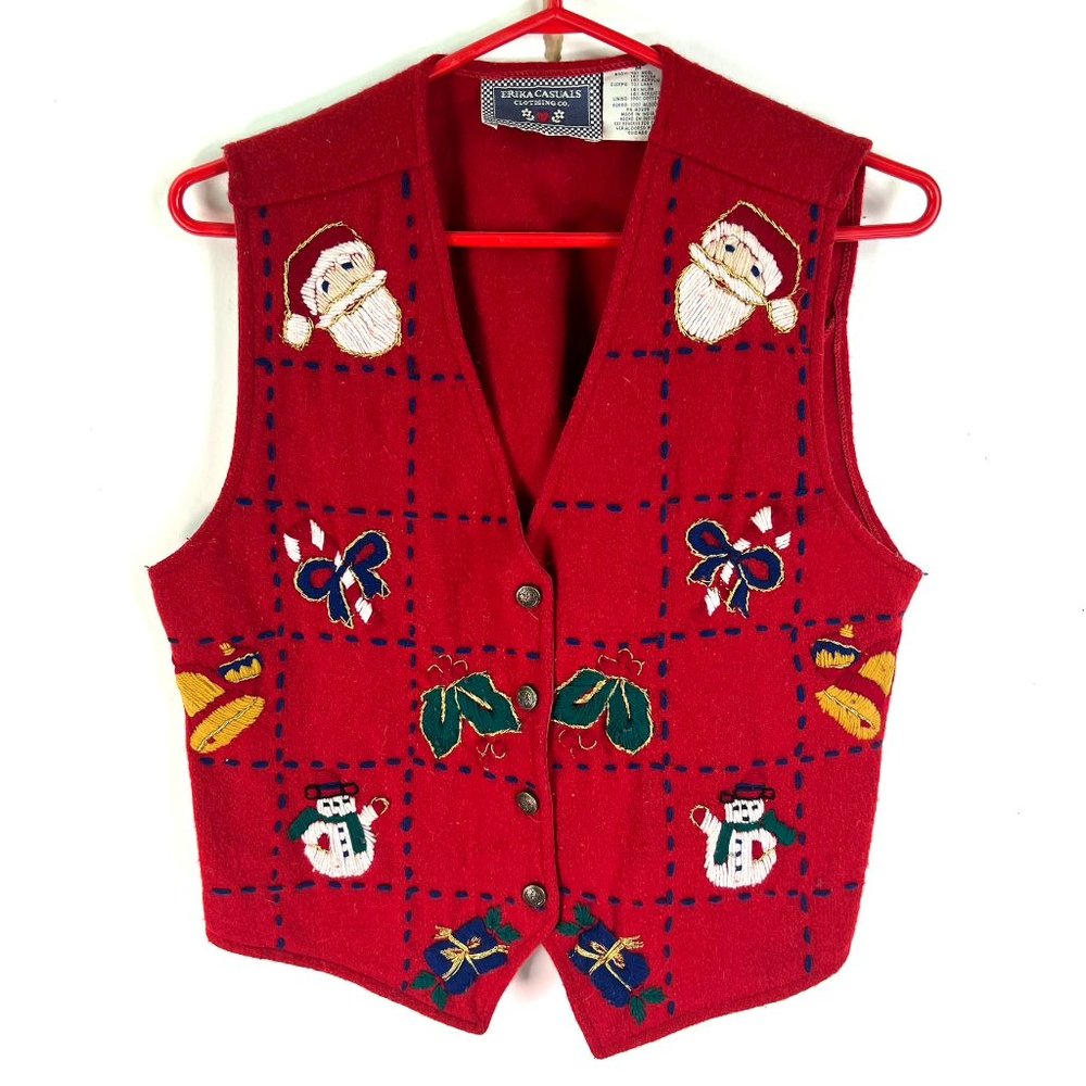 Vintage Erika Casuals Christmas/Holiday Embellished Vest Wool Blend Size M